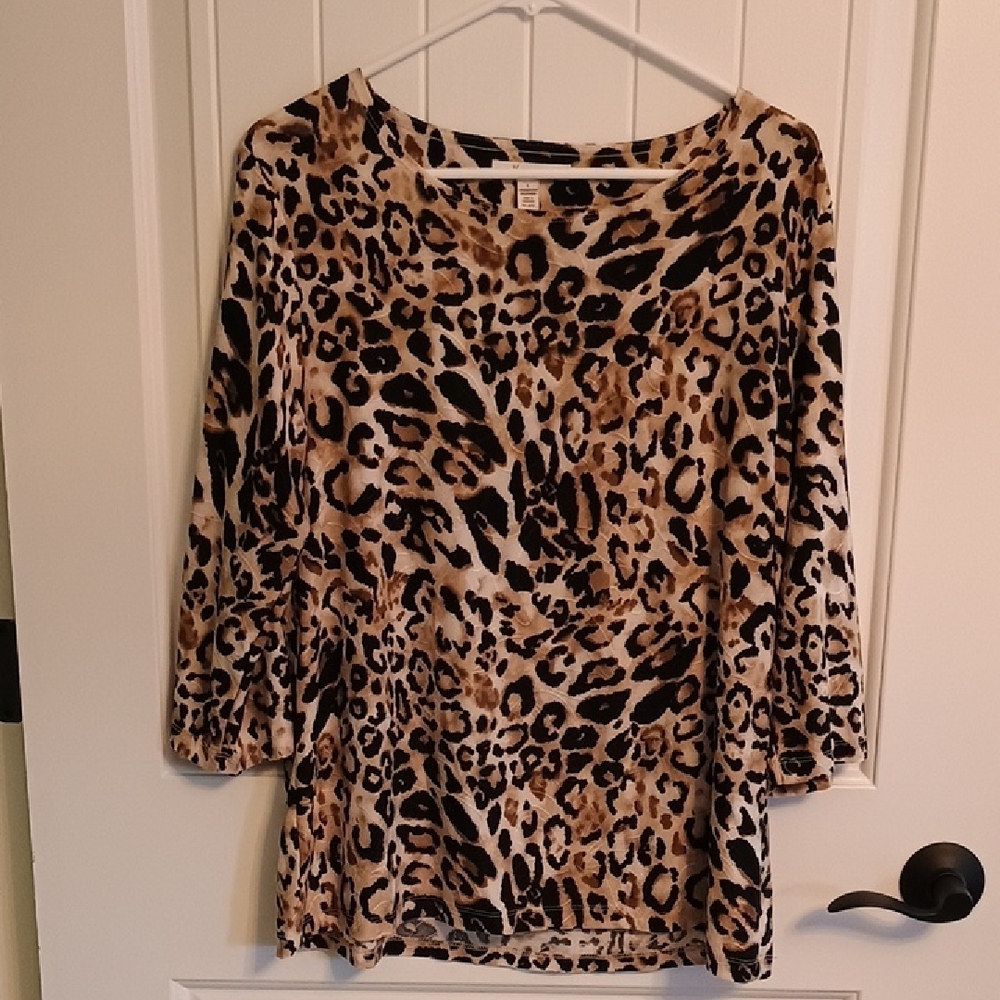 Woman's JM Collection Animal Print Blouse-3/4 Sleeve-Size LARGE